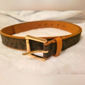 MICHAEL KORS WOMEN'S BELT MONOGRAM CHOCOLATE FAUX LEATHER GOLD-TONE BUCKLE